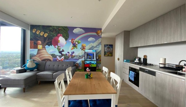 Nintendo Theme-Adelaide CBD-King Bed-Gym-BBQ