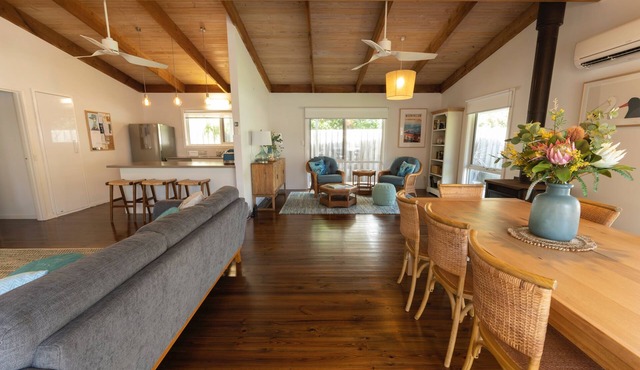 Relax in this boho coastal home walking distance to beautiful beach